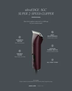 Andis AGCB Super 2 Speed Brushless Clipper - Burgundy -Swan Sales Shop AN 23370 2