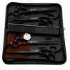 Groomtech Spring Black Pet Grooming Scissors Kit, Set Of 4 With Comb -Swan Sales Shop GT SP070 Set4